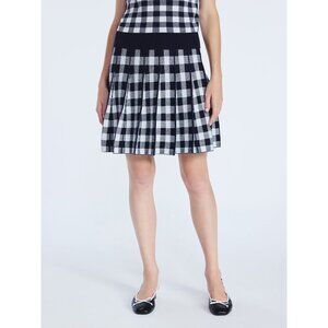 NEW Free Assembly Women's Pleated Mini Sweater Skirt Darkest Navy Plaid Med 8-10